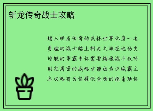 斩龙传奇战士攻略