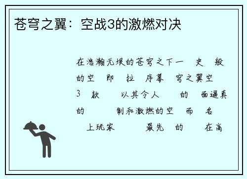 苍穹之翼：空战3的激燃对决